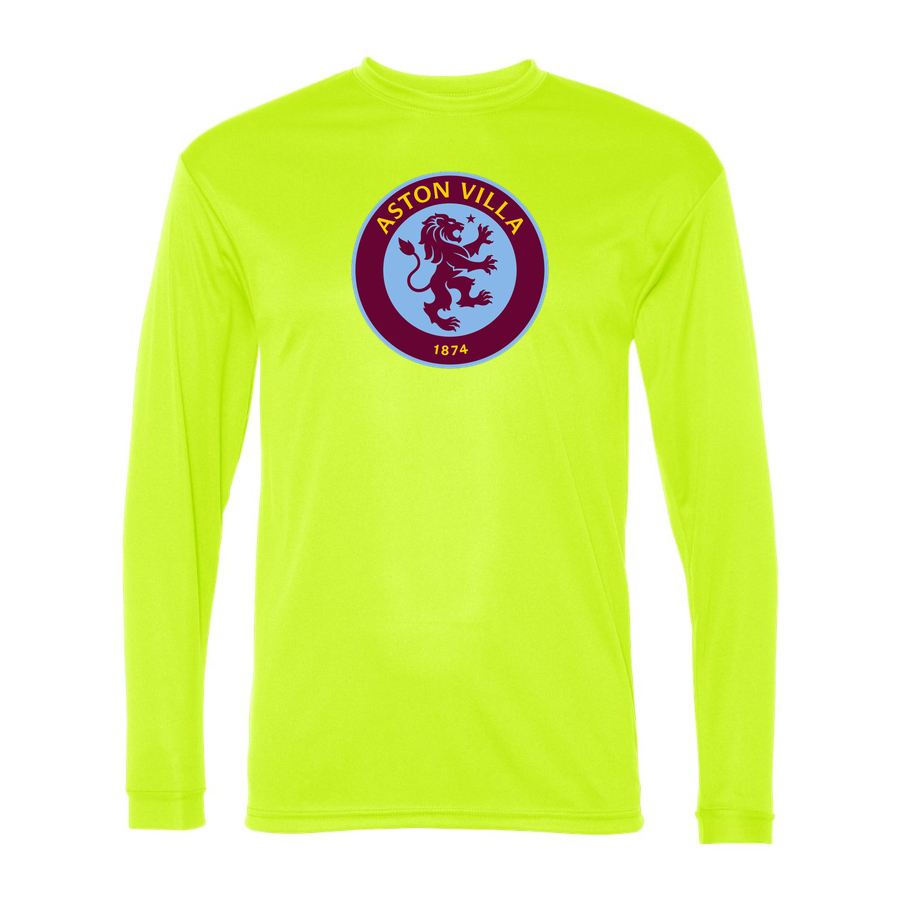 Men's Aston Villa Performance Long Sleeve T-Shirt | Color: Safety Yellow | Original artwork on Drive garment
