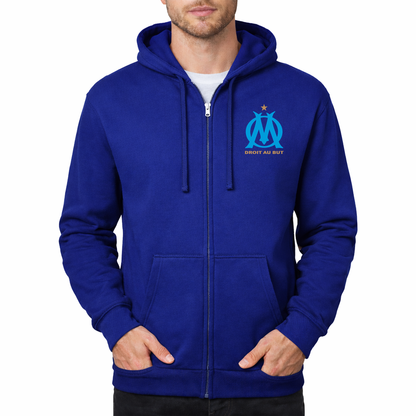 Men's Olympique de Marseille FC Zipper Hoodie | Color: Royal Blue | Original artwork on Drive garment