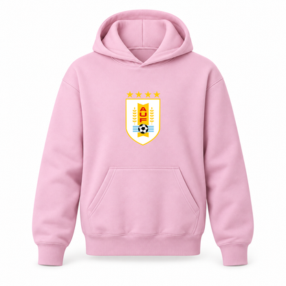 Youth Kids Uruguay National Soccer Team Pullover Hoodie | Color: Light Pink | Original artwork on Drive garment