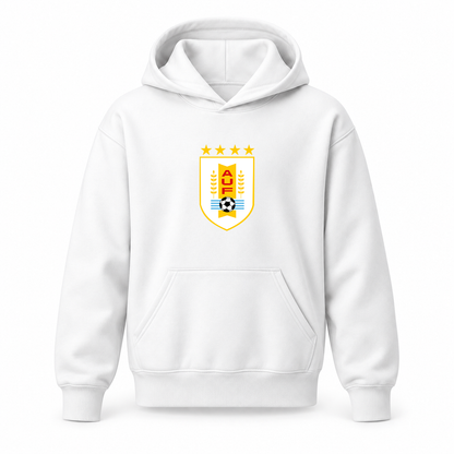 Youth Kids Uruguay National Soccer Team Pullover Hoodie | Color: White | Original artwork on Drive garment