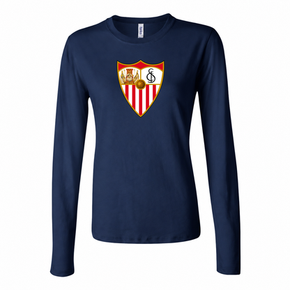 Women's Sevilla FC Long Sleeve T-Shirt | Color: Navy | Original artwork on Drive garment