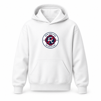 Youth Kids New England Revolution FC Pullover Hoodie | Color: White | Original artwork on Drive garment