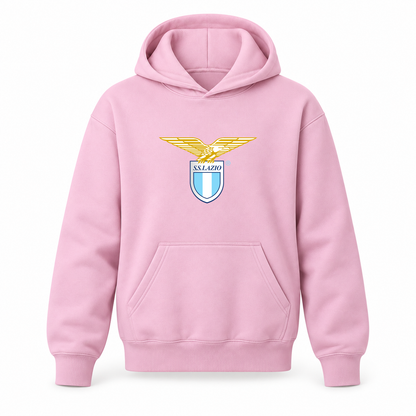 Youth Kids Lazio FC Pullover Hoodie | Color: Light Pink | Original artwork on Drive garment