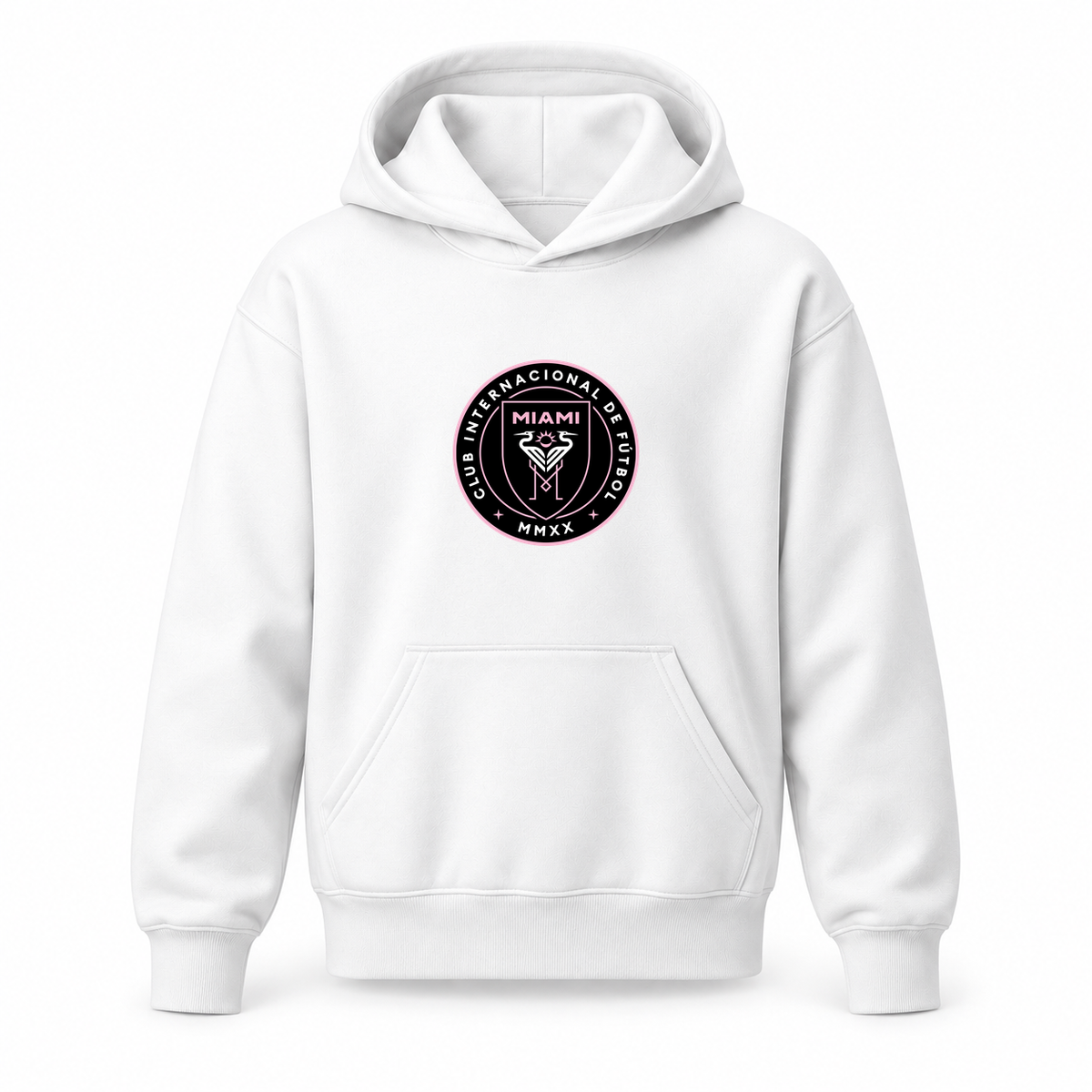 Youth Kids Inter Miami FC Pullover Hoodie | Color: White | Original artwork on Drive garment