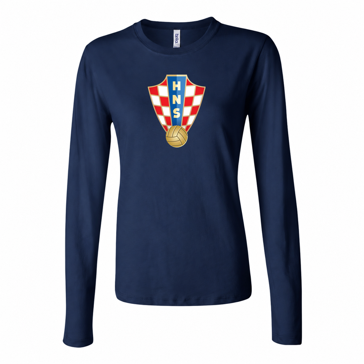 Women's Croatia National Soccer Team Long Sleeve T-Shirt | Color: Navy | Original artwork on Drive garment