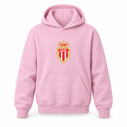 Youth Kids AS Monaco FC Pullover Hoodie | Color: Light Pink | Original artwork on Drive garment