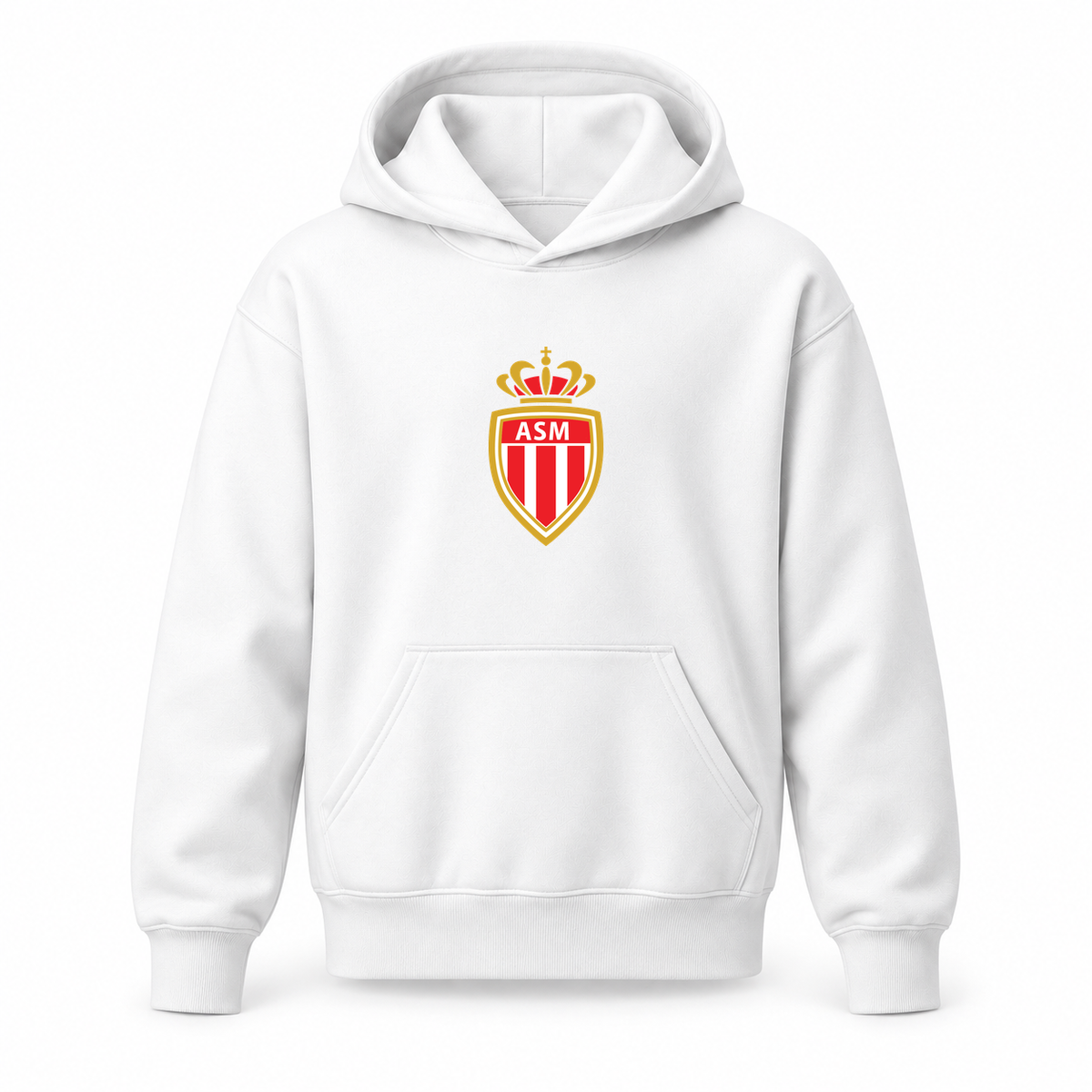 Youth Kids AS Monaco FC Pullover Hoodie | Color: White | Original artwork on Drive garment