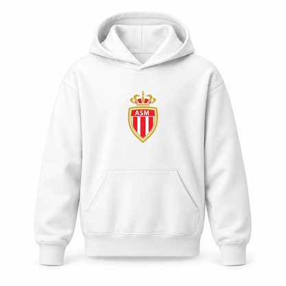 Youth Kids AS Monaco FC Pullover Hoodie | Color: White | Original artwork on Drive garment