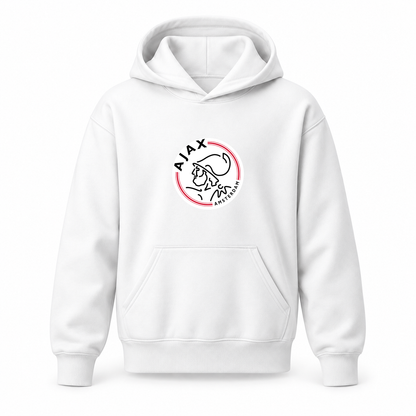 Youth Kids Amsterdamsche FC Ajax Pullover Hoodie | Color: White | Original artwork on Drive garment