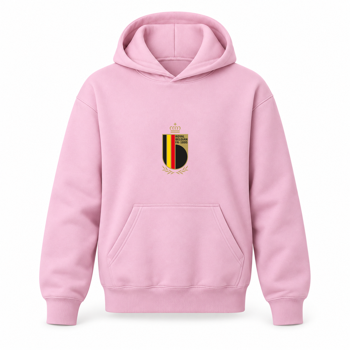 Youth Kids Belgium National Soccer Team Pullover Hoodie | Color: Light Pink | Original artwork on Drive garment