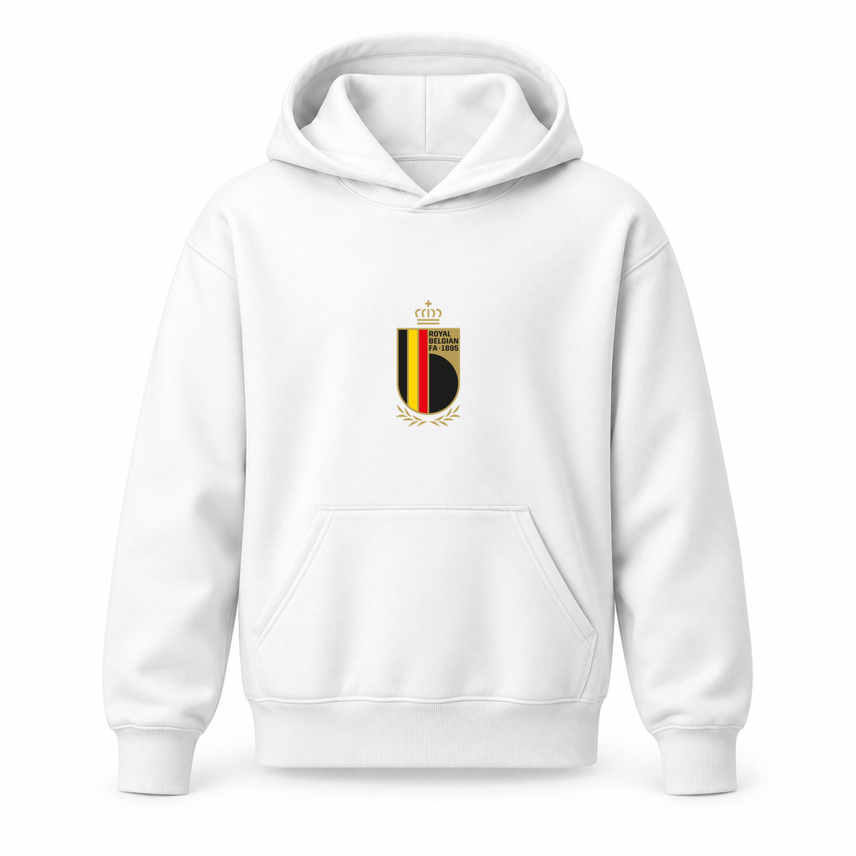 Youth Kids Belgium National Soccer Team Pullover Hoodie | Color: White | Original artwork on Drive garment