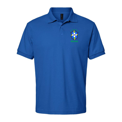 Men's Brasil National Soccer Team Dry Blend Polo | Color: Royal Blue | Original artwork on Drive garment