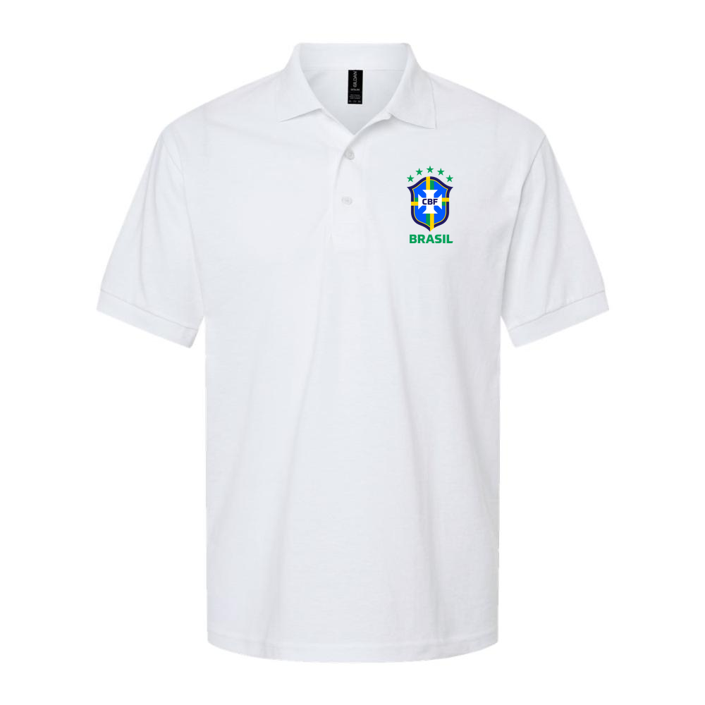 Men's Brasil National Soccer Team Dry Blend Polo | Color: White | Original artwork on Drive garment