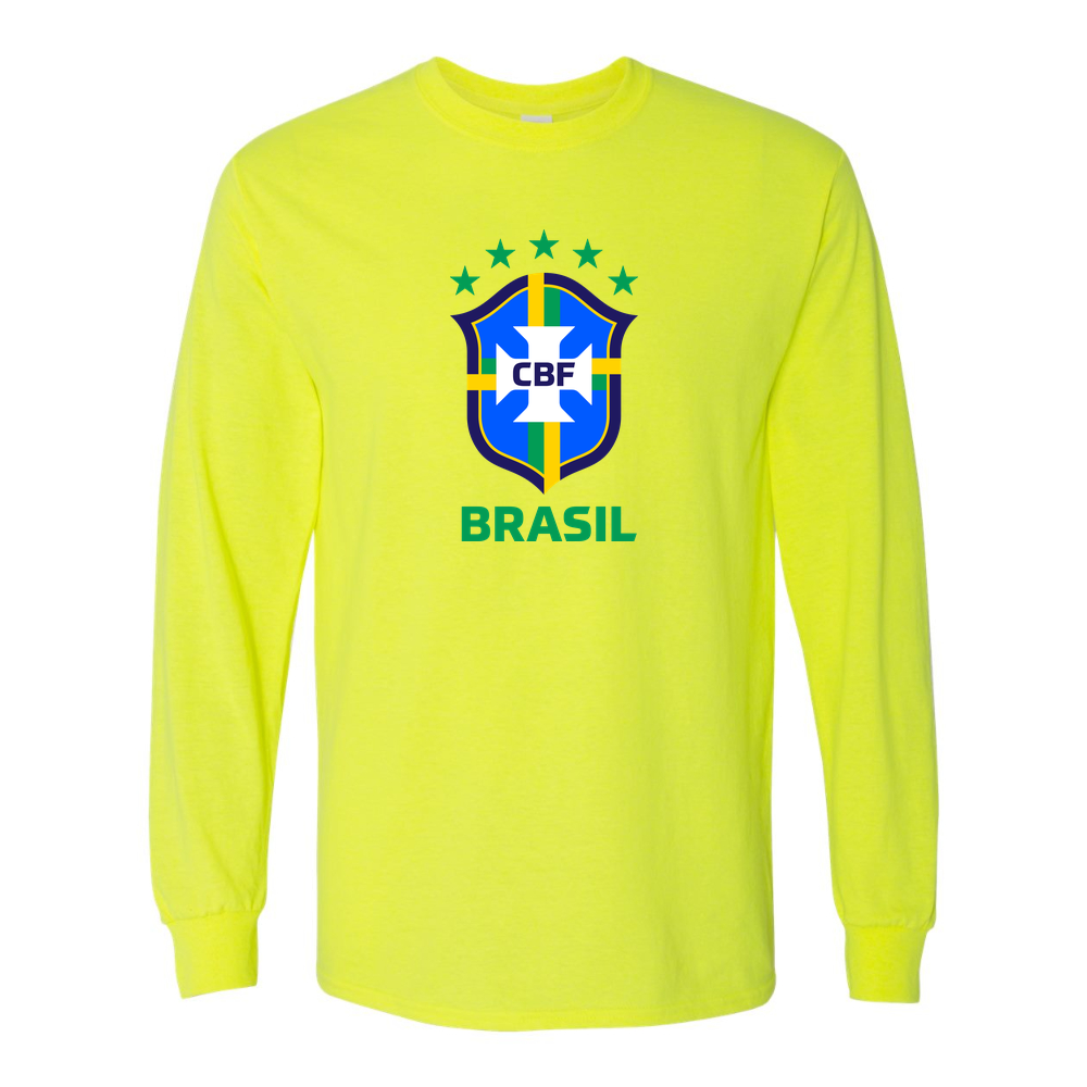 Men's Brasil National Soccer Team Cotton Long Sleeve T-Shirt | Color: Safety Green | Original artwork
