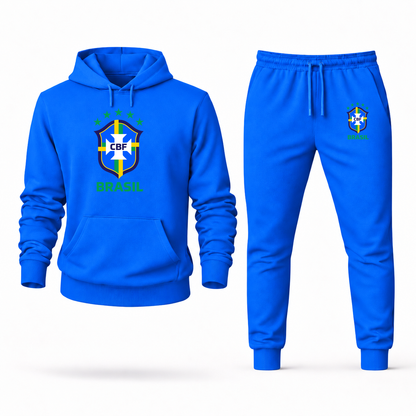 Men's Brasil National Soccer Team Hoodie Joggers Set | Color: Azure | Original artwork on Drive garment