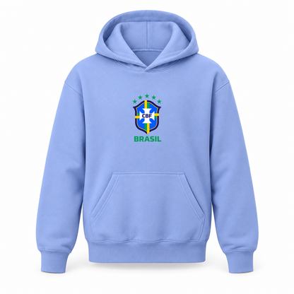 Youth Kids Brasil National Soccer Team Pullover Hoodie | Color: Light Blue | Original artwork on Drive garment
