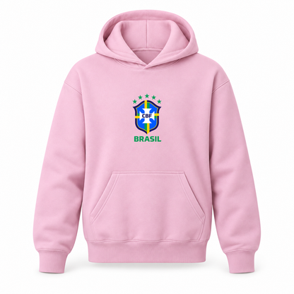 Youth Kids Brasil National Soccer Team Pullover Hoodie | Color: Light Pink | Original artwork on Drive garment