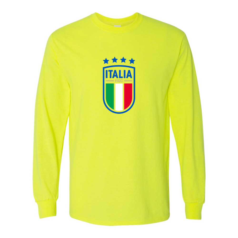 Men's Italy National Soccer Team Cotton Long Sleeve T-Shirt | Color: Safety Green | Original artwork