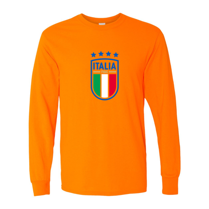 Men's Italy National Soccer Team Cotton Long Sleeve T-Shirt | Color: Safety Orange | Original artwork