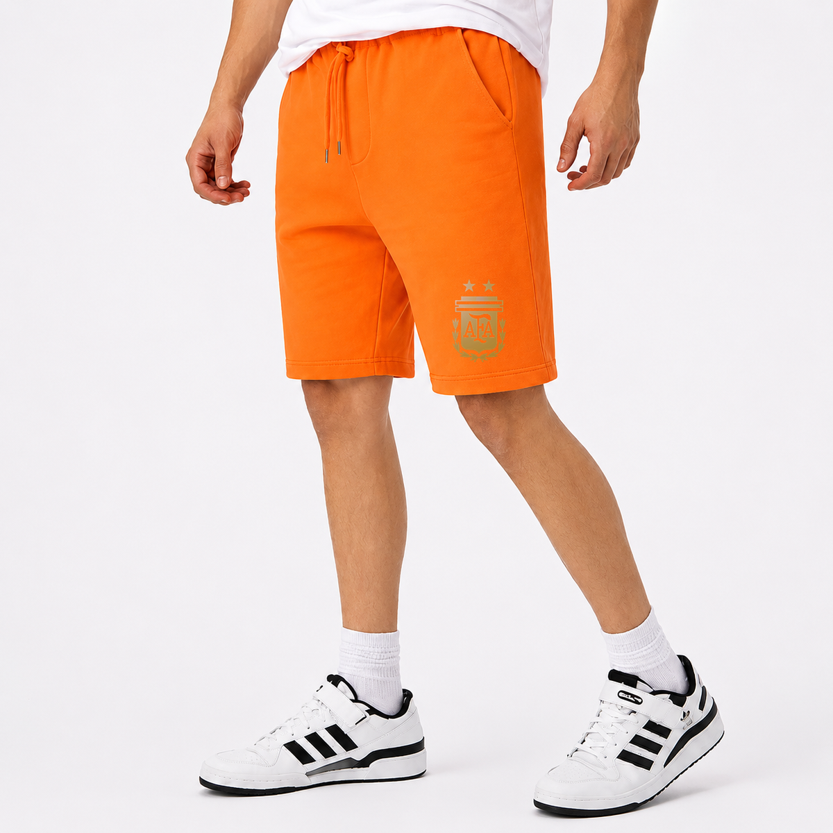 Men's Argentina Soccer Athletic Fleece Shorts | Color: Orange | Original artwork on Drive garment