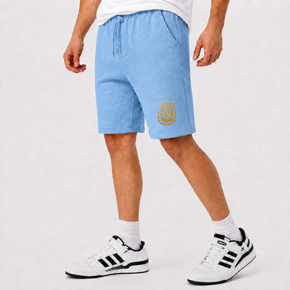 Men's Argentina Soccer Athletic Fleece Shorts | Color: Sky Blue | Original artwork on Drive garment