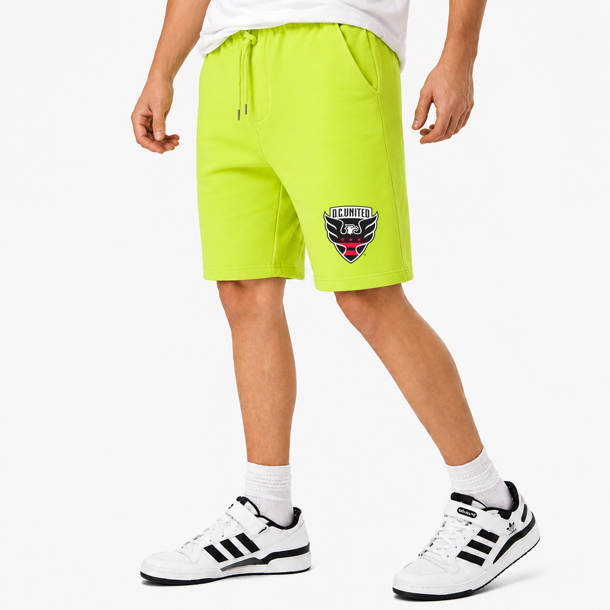 Men's D.C. United FC Athletic Fleece Shorts | Color: Lime Green | Original artwork on Drive garment