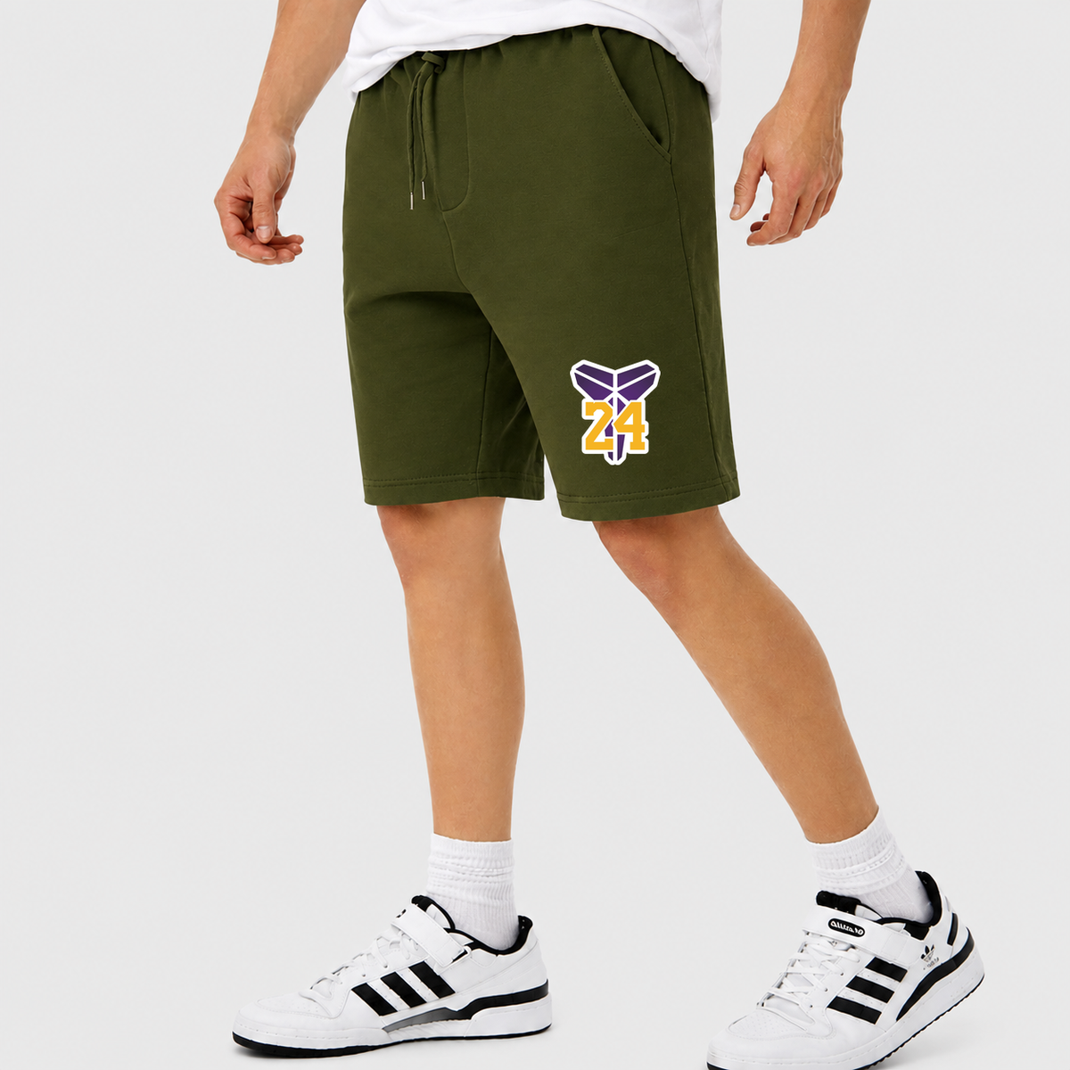 Men's Kobe Bryant Mamba 24 Athletic Fleece Shorts | Color: Army Green | Original artwork on Drive garment