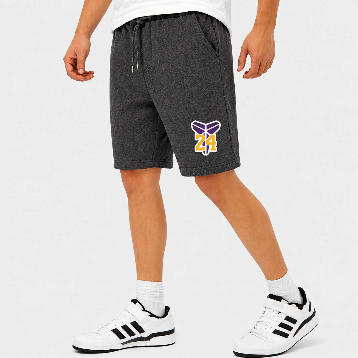 Men's Kobe Bryant Mamba 24 Athletic Fleece Shorts | Color: Charcoal | Original artwork on Drive garment