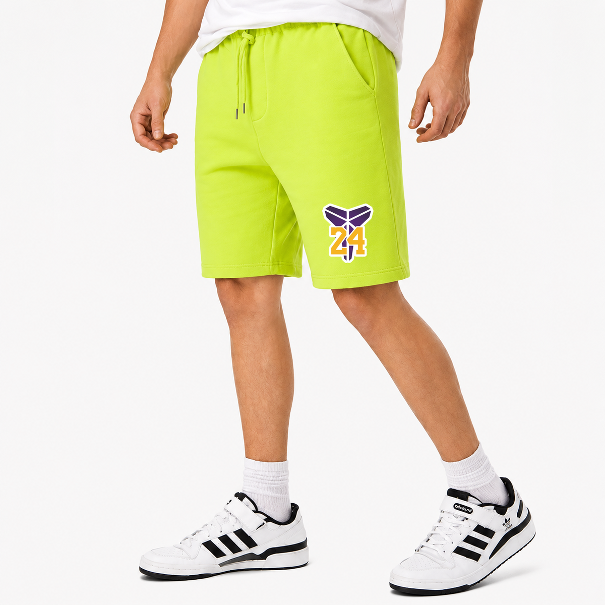 Men's Kobe Bryant Mamba 24 Athletic Fleece Shorts | Color: Lime Green | Original artwork on Drive garment