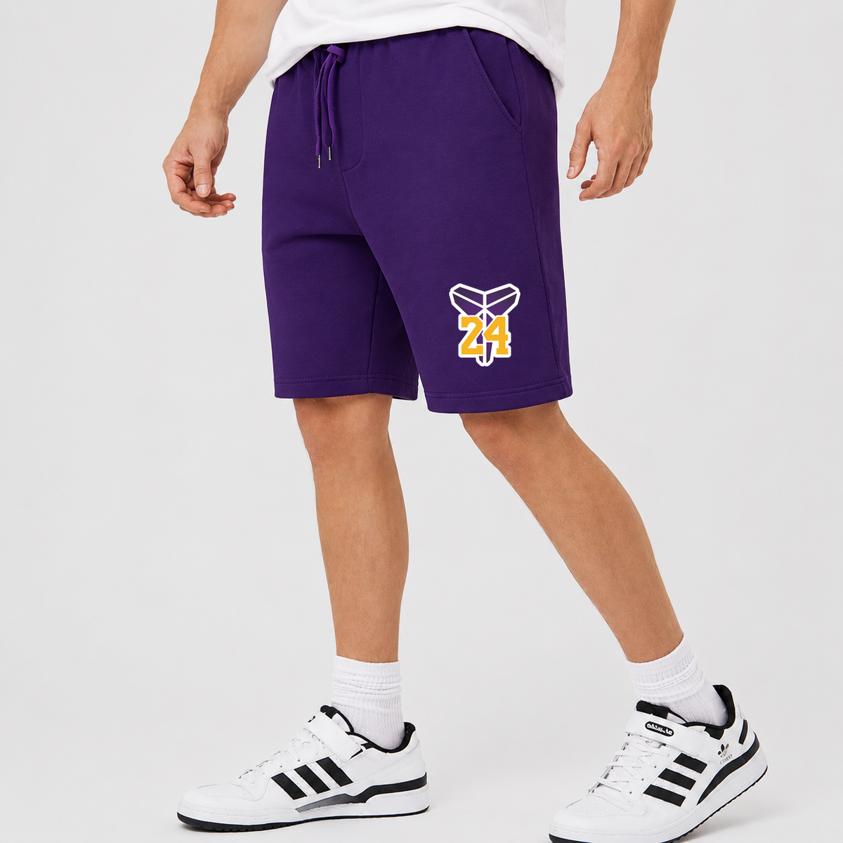 Men's Kobe Bryant Mamba 24 Athletic Fleece Shorts | Color: Purple | Original artwork on Drive garment