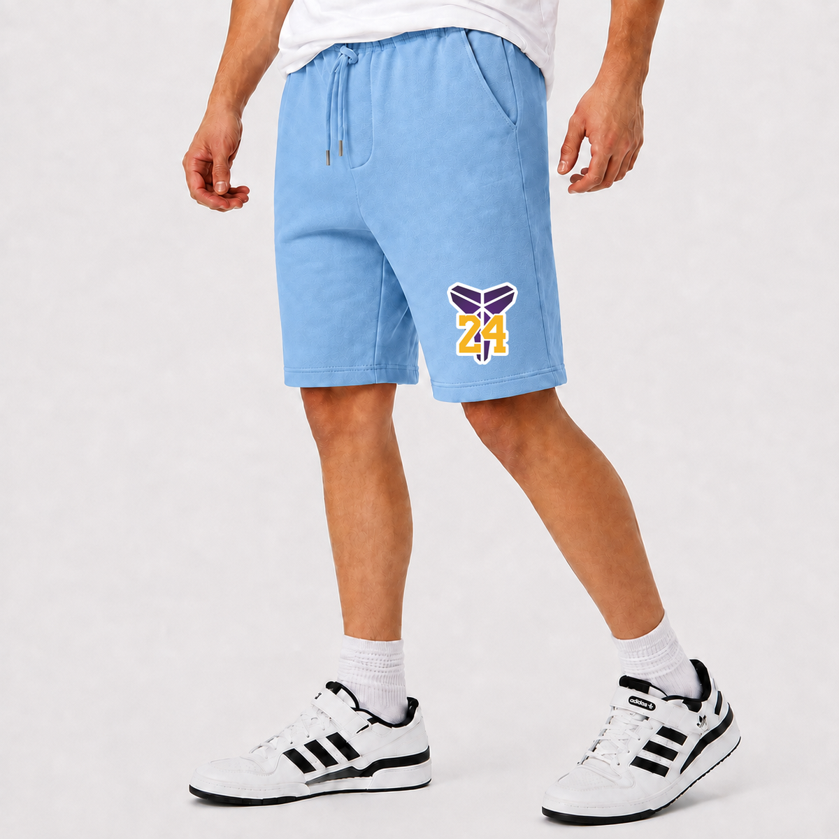 Men's Kobe Bryant Mamba 24 Athletic Fleece Shorts | Color: Sky Blue | Original artwork on Drive garment