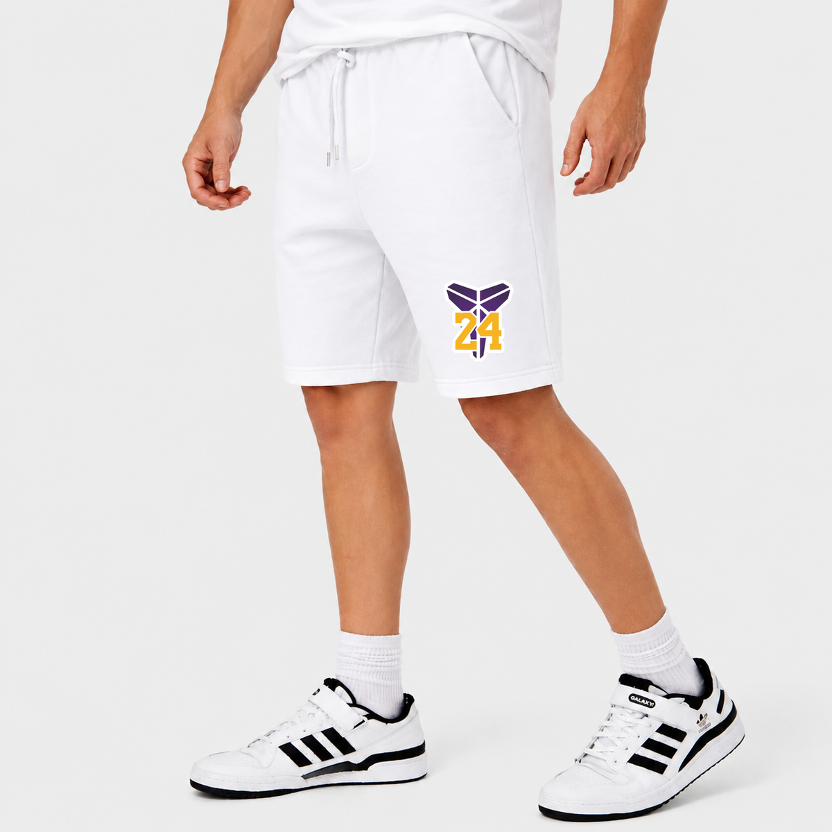 Men's Kobe Bryant Mamba 24 Athletic Fleece Shorts | Color: White | Original artwork on Drive garment