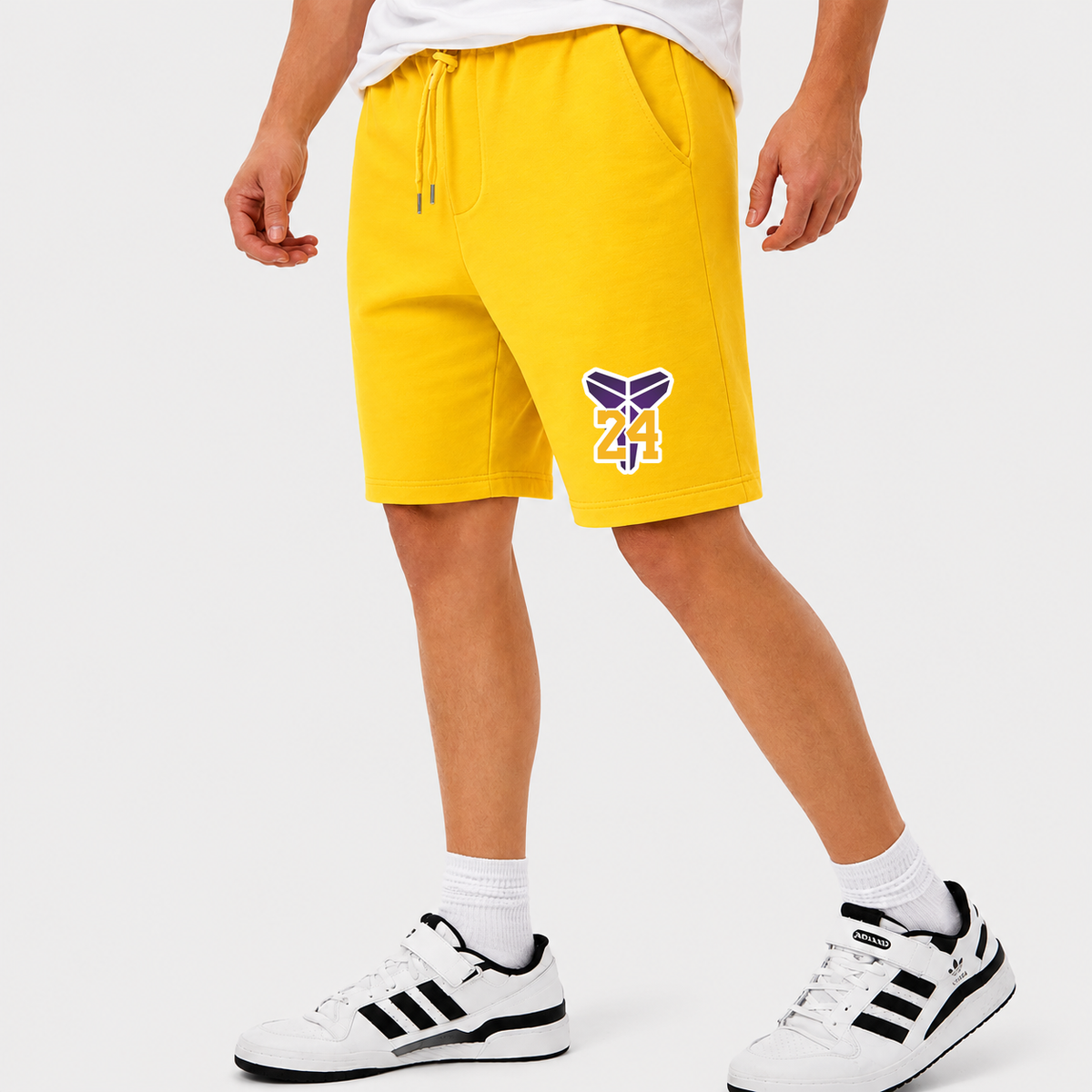 Men's Kobe Bryant Mamba 24 Athletic Fleece Shorts | Color: Yellow | Original artwork on Drive garment