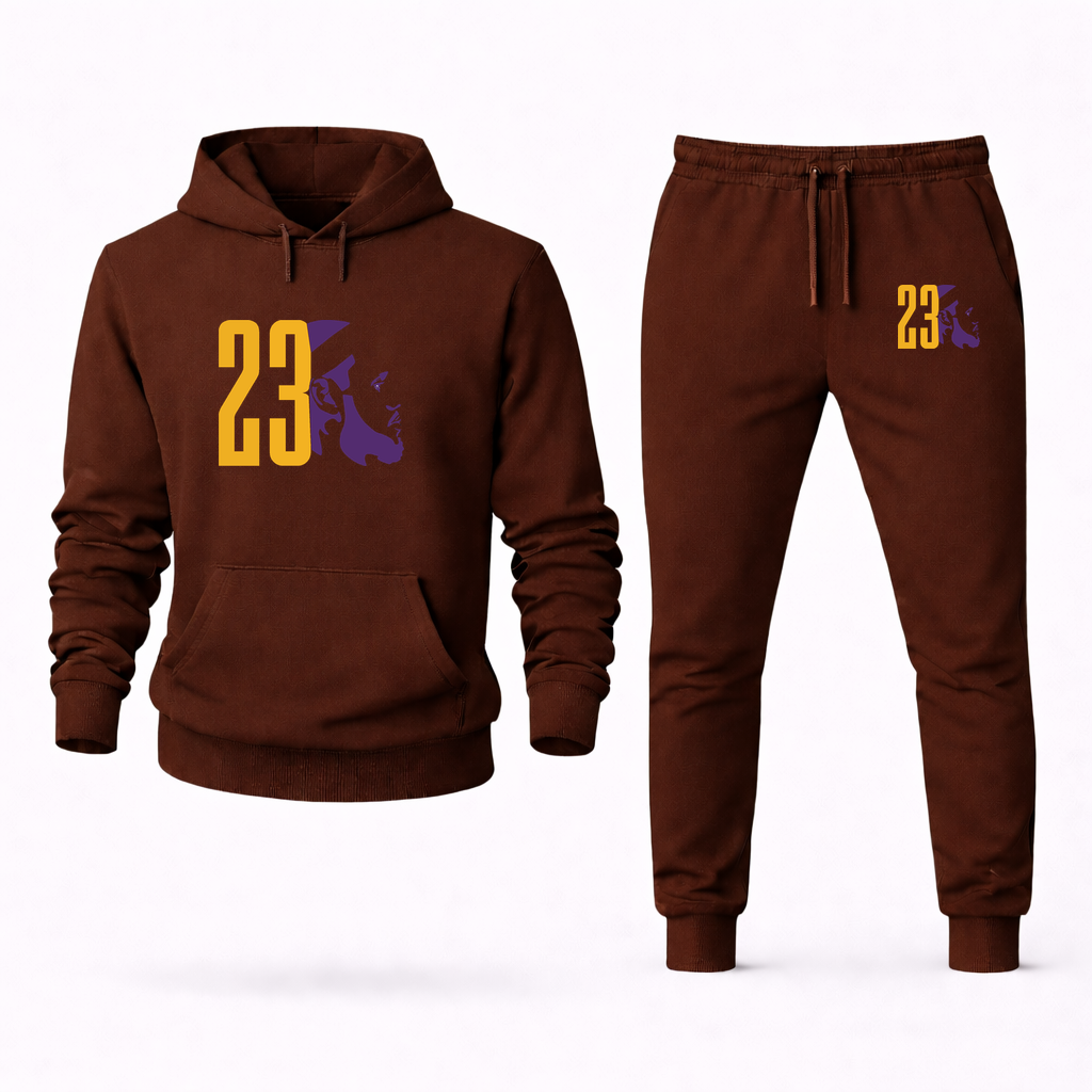 Men's Lebron James 23 Hoodie Joggers Set | Color: Brown | Original artwork on Drive garment