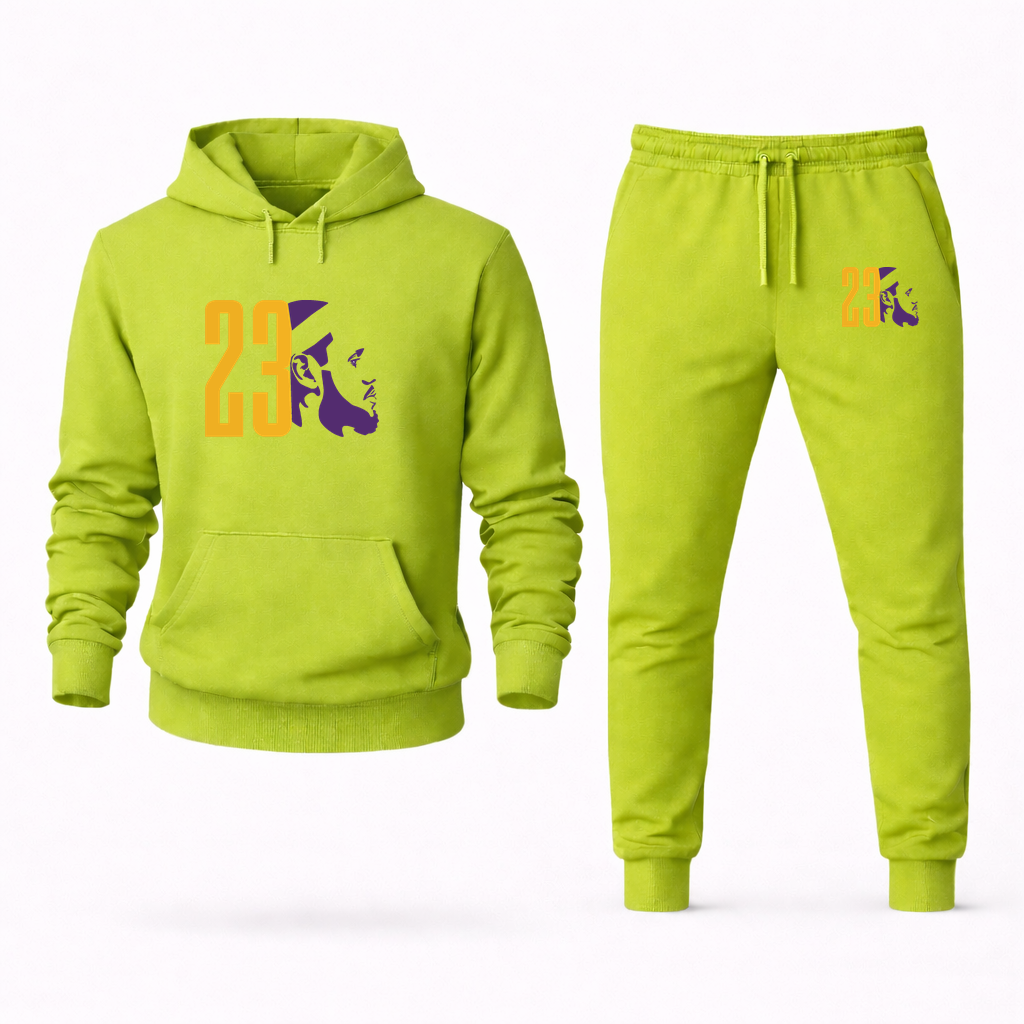 Men's Lebron James 23 Hoodie Joggers Set | Color: Lime Green | Original artwork on Drive garment