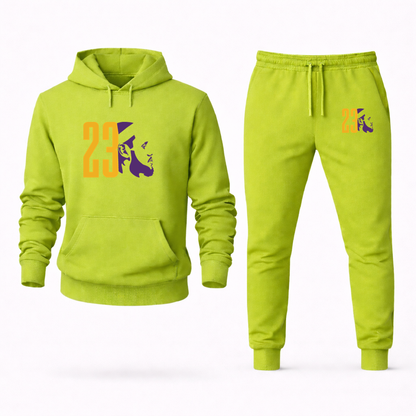 Men's Lebron James 23 Hoodie Joggers Set | Color: Lime Green | Original artwork on Drive garment