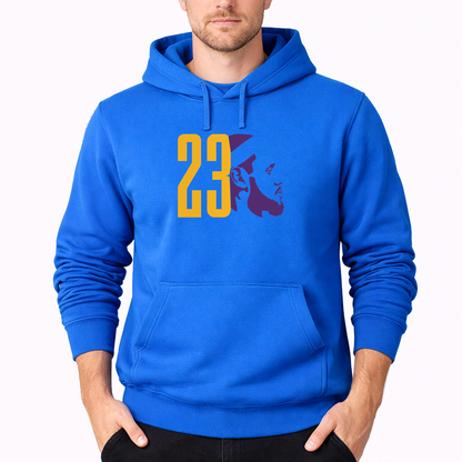 Men's Lebron James 23 Pullover Hoodie | Color: Azure | Original artwork on Drive garment