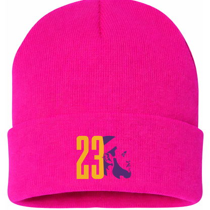 Lebron James 23 Beanie Hat | Color: Hot Pink | Original artwork on Drive garment