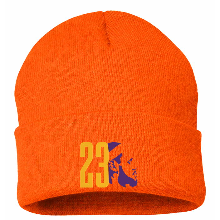 Lebron James 23 Beanie Hat | Color: Orange | Original artwork on Drive garment
