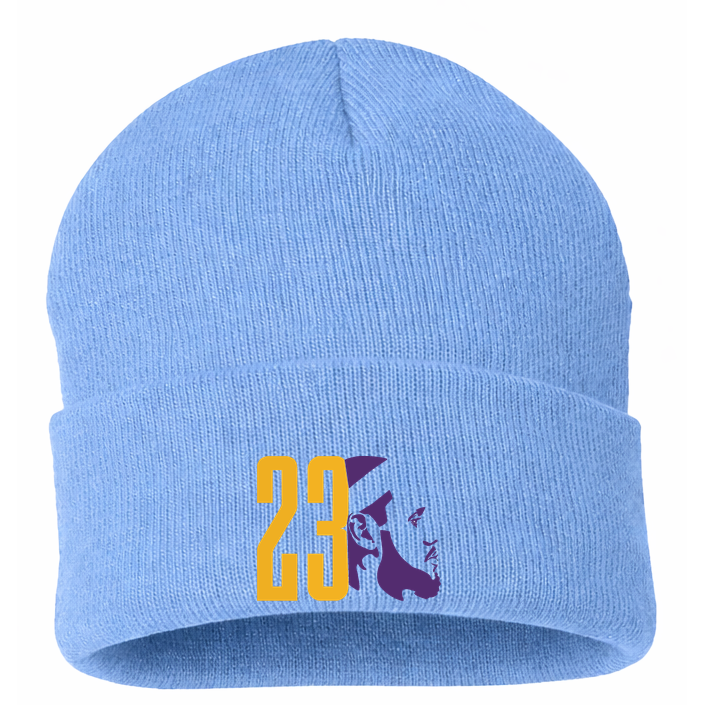 Lebron James 23 Beanie Hat | Color: Sky Blue | Original artwork on Drive garment
