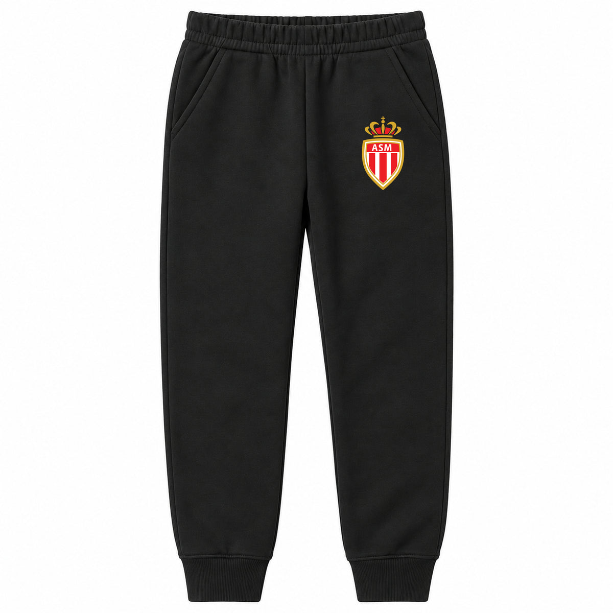 AS Monaco FC youth jogger sweatpants, Black, Youth Large ages 10–12