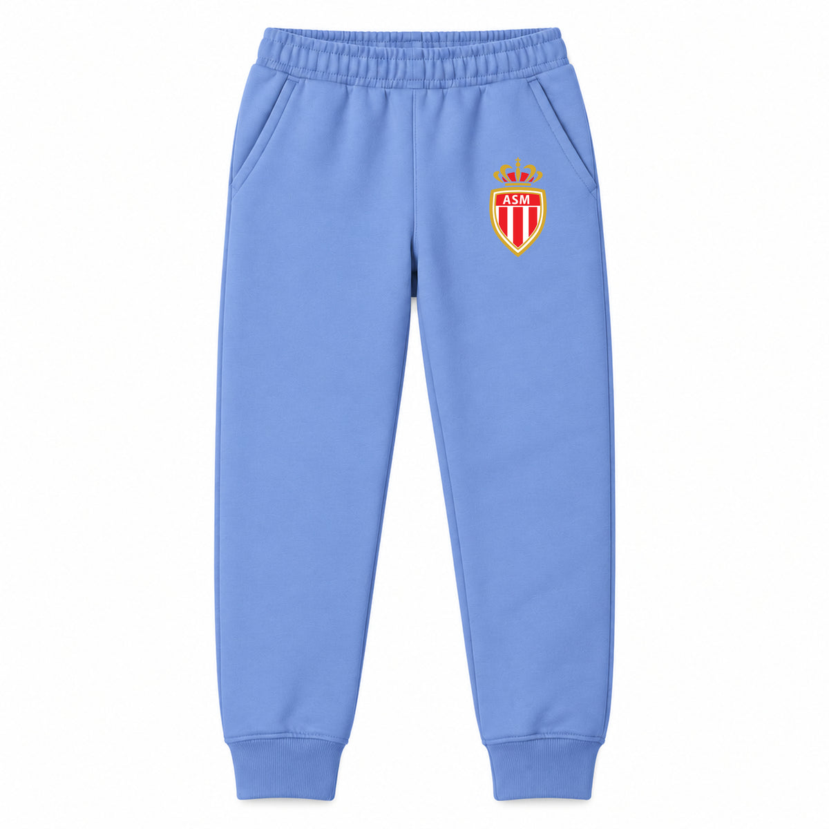AS Monaco FC youth jogger sweatpants, Carolina Blue, Youth Large ages 10–12