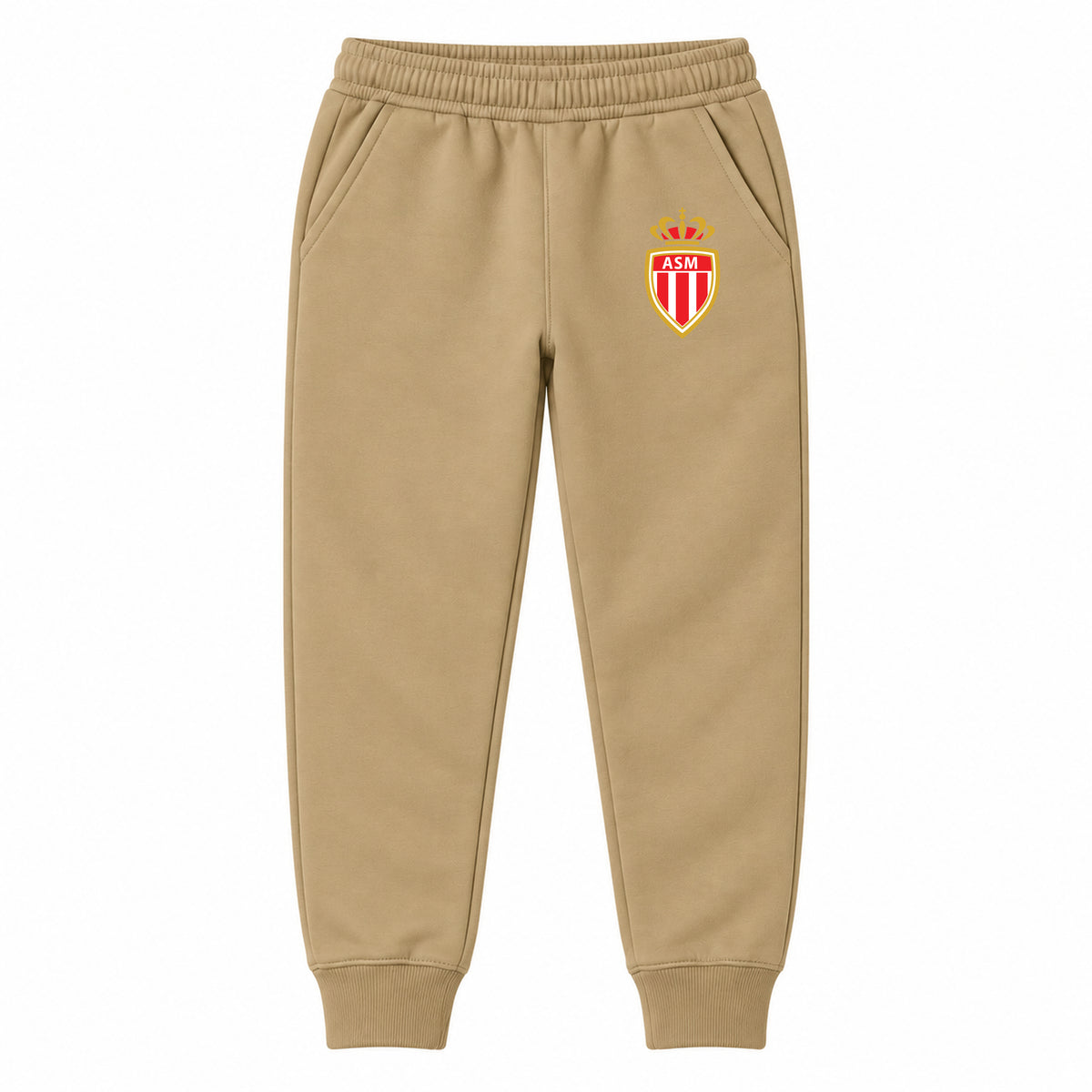 AS Monaco FC youth jogger sweatpants, Khaki, Youth Large ages 10–12