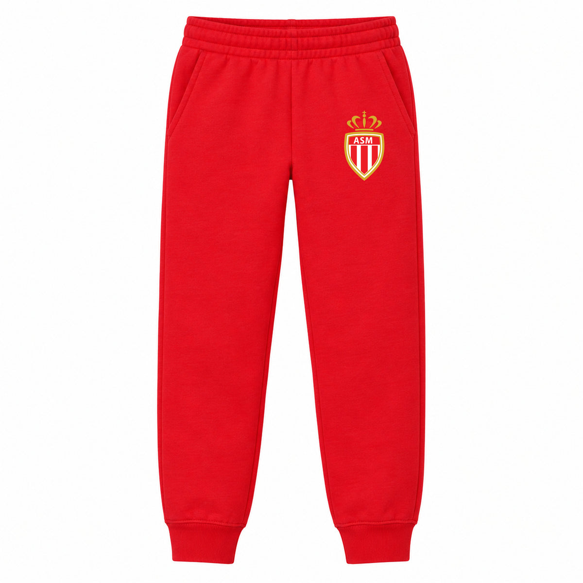 AS Monaco FC youth jogger sweatpants, Red, Youth Large ages 10–12