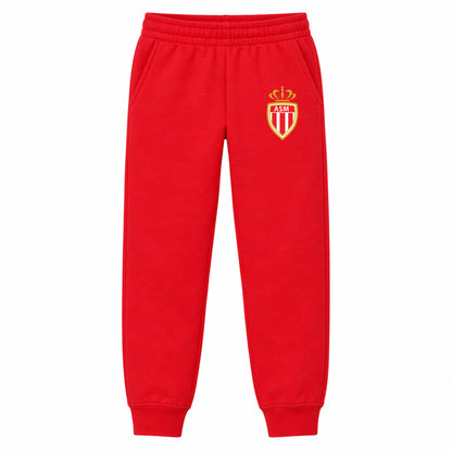 AS Monaco FC youth jogger sweatpants, Red, Youth Large ages 10–12