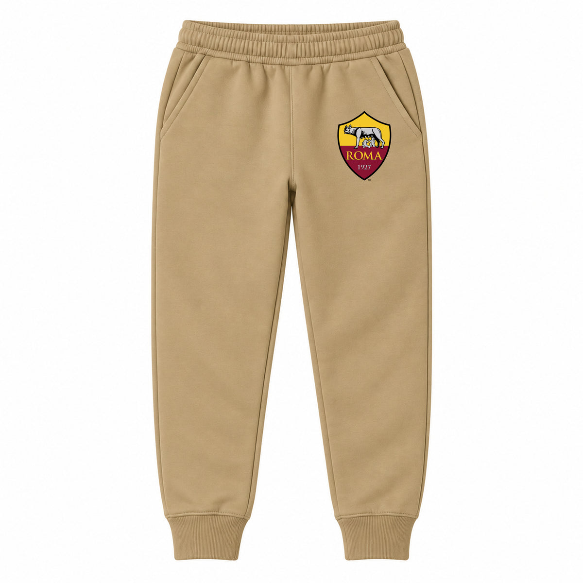 AS Roma FC youth jogger sweatpants, Khaki, Youth Large ages 10–12