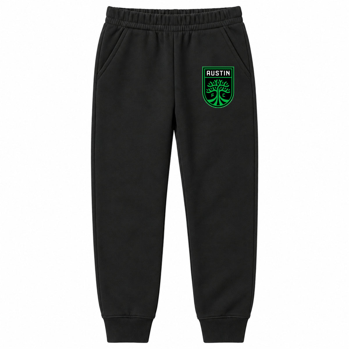 Austin FC youth jogger sweatpants, Black, Youth Large ages 10–12