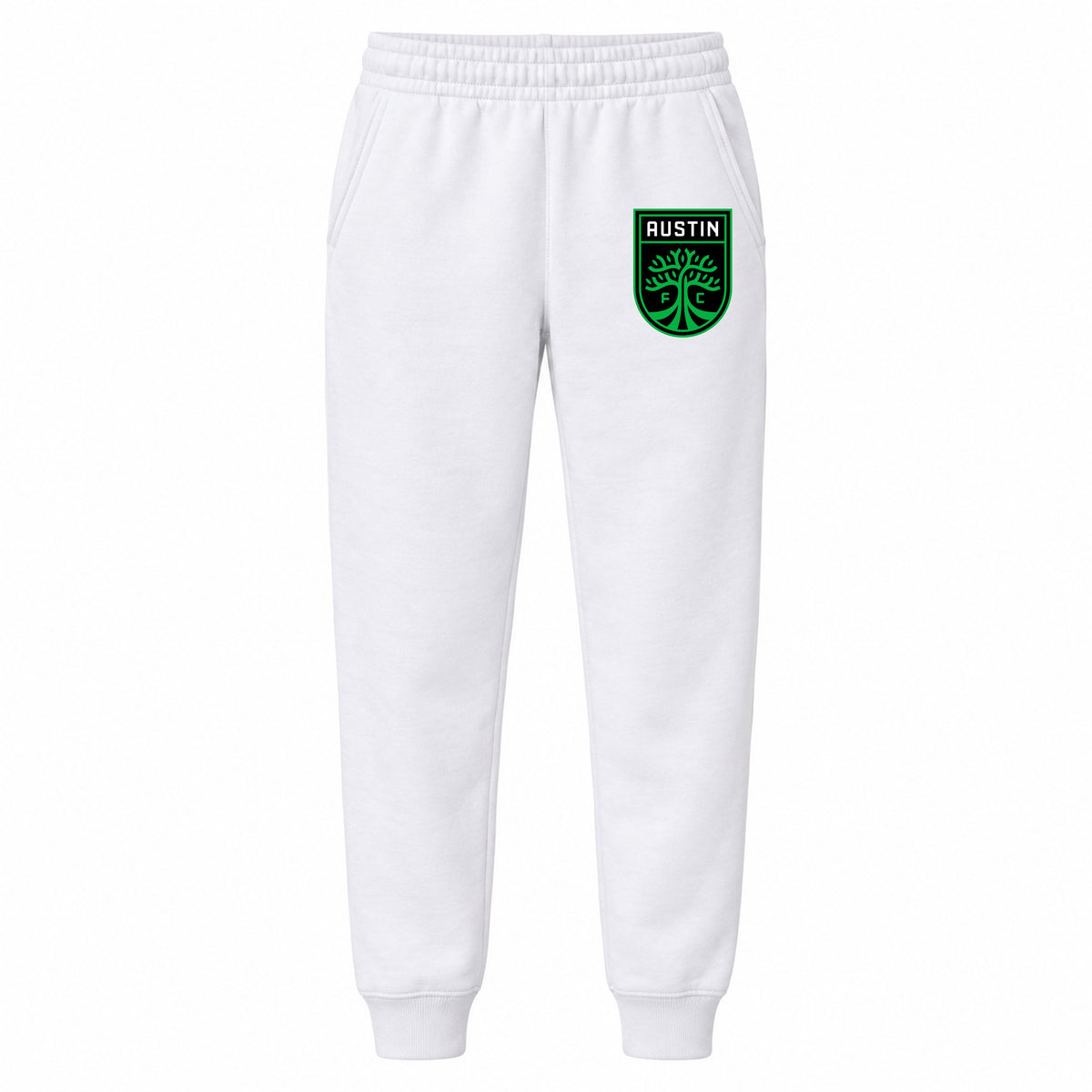 Austin FC youth jogger sweatpants, White, Youth Large ages 10–12