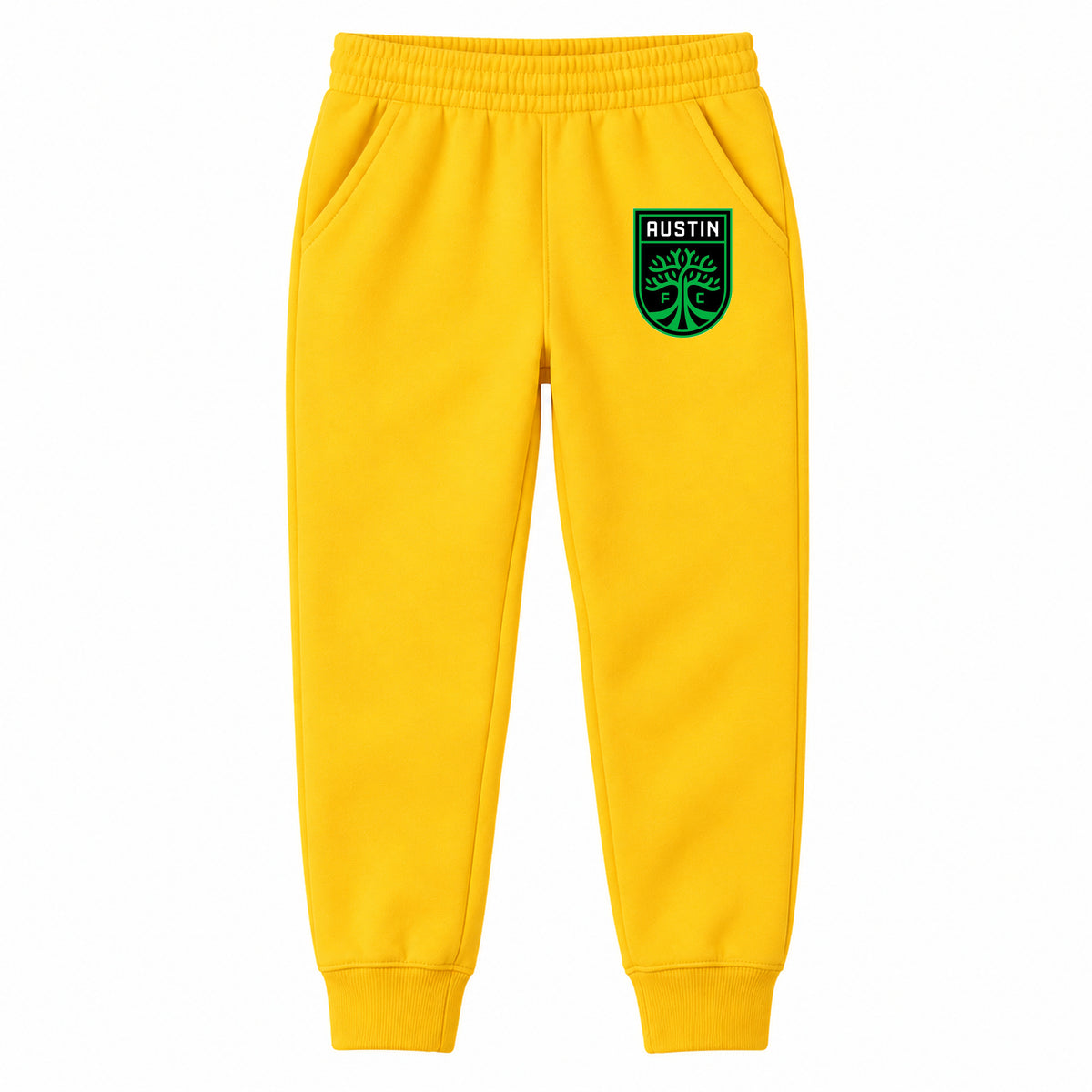 Austin FC youth jogger sweatpants, Yellow, Youth Large ages 10–12