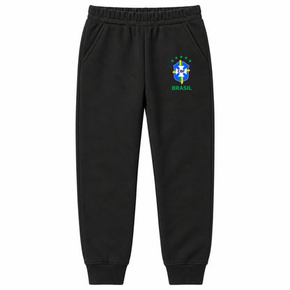 Brasil National Soccer Team youth jogger sweatpants, Black, Youth Large ages 10–12